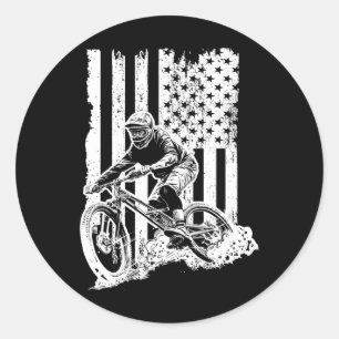 Vintage American Mtb Riding - Mountain Bike Flag Classic Round Sticker