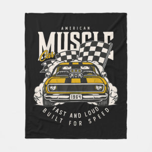 Vintage American Muscle Car Racing Flag Fleece Blanket