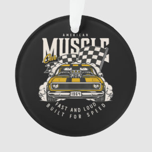 Vintage American Muscle Car Racing Flag Ornament