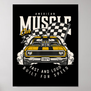 Vintage American Muscle Car Racing Flag Poster