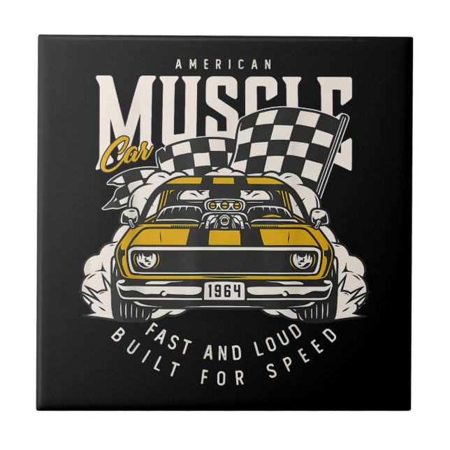 Vintage American Muscle Car Racing Flag  Tile (Front)