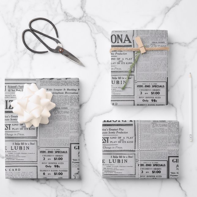 Vintage American Newspaper Antique Advertisement Wrapping Paper Sheet (Front)