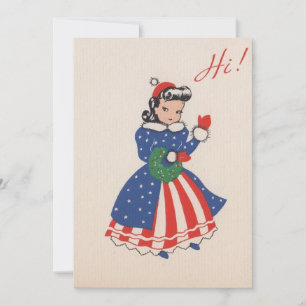 Vintage American Patriot Christmas Girl Holiday Card