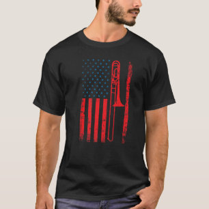 Vintage American Patriotic Grunge USA Flag Trombon T-Shirt