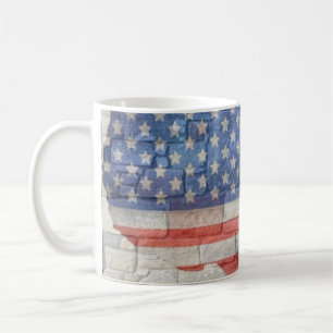 Vintage American Patriotic Map Flag On Wall Coffee Mug