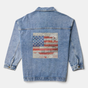 Vintage American Patriotic Map Flag On Wall Denim Jacket