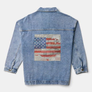 Vintage American Patriotic Map Flag On Wall Denim Jacket