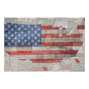Vintage American Patriotic Map Flag On Wall Poster