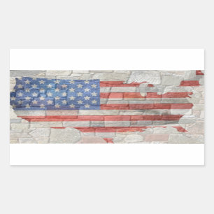 Vintage American Patriotic Map Flag On Wall Rectangular Sticker