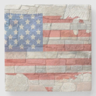 Vintage American Patriotic Map Flag On Wall Stone Coaster