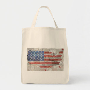 Vintage American Patriotic Map Flag On Wall Tote Bag
