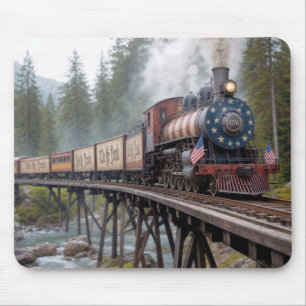 Vintage American Patriotic Train on a Trestle Mouse Mat