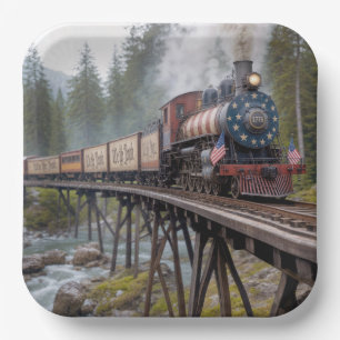 Vintage American Patriotic Train on a Trestle Paper Plate
