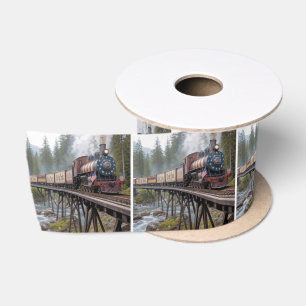 Vintage American Patriotic Train on a Trestle Satin Ribbon