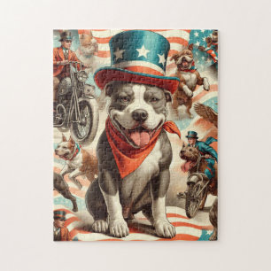 Vintage American Pit Bull Terrier Art Jigsaw Puzzle
