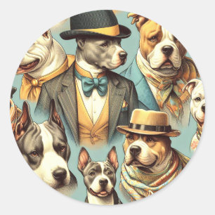Vintage American Pit Bull Terrier Illustration Classic Round Sticker