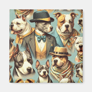 Vintage American Pit Bull Terrier Illustration Magnet