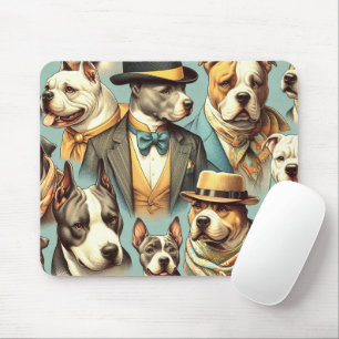 Vintage American Pit Bull Terrier Illustration Mouse Mat