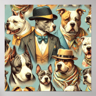 Vintage American Pit Bull Terrier Illustration Poster