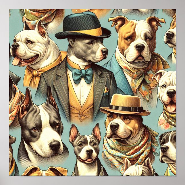 Vintage American Pit Bull Terrier Illustration Poster (Front)