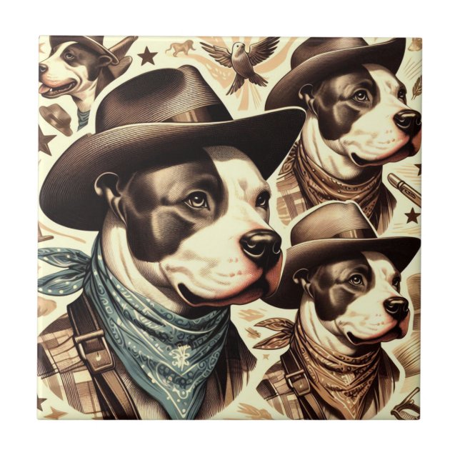 Vintage American Pit Bull Terrier Illustration Tile (Front)