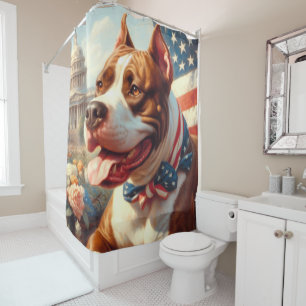 Vintage American Pit Bull Terrier Painting Shower Curtain