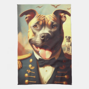 Vintage American Pit Bull Terrier Painting Tea Towel