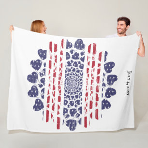 Vintage American Psychedelic Patriotic Hearts Fleece Blanket