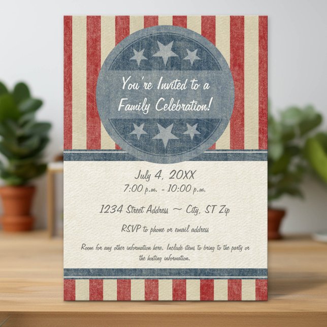 Vintage American Shield Stars Stripes Invitation (Custom Party Invitation with Download Option)