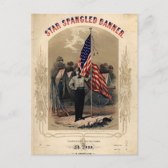 Vintage American Soldier and U.S. Flag Postcard (Front)