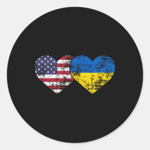 Vintage American Ukrainian Flags Hearts Love Usa U Classic Round Sticker