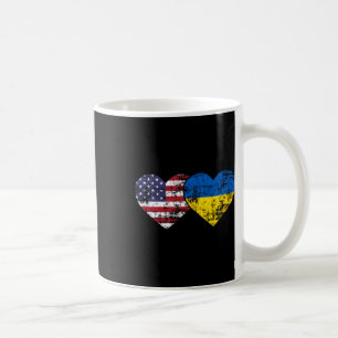 Vintage American Ukrainian Flags Hearts Love Usa U Coffee Mug