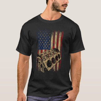 Vintage American USA Flag Retro Auto Engineer Car  T-Shirt