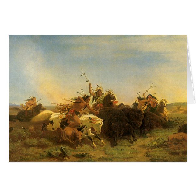 Vintage American West Art, Buffalo Hunt by Wimar (Front Horizontal)