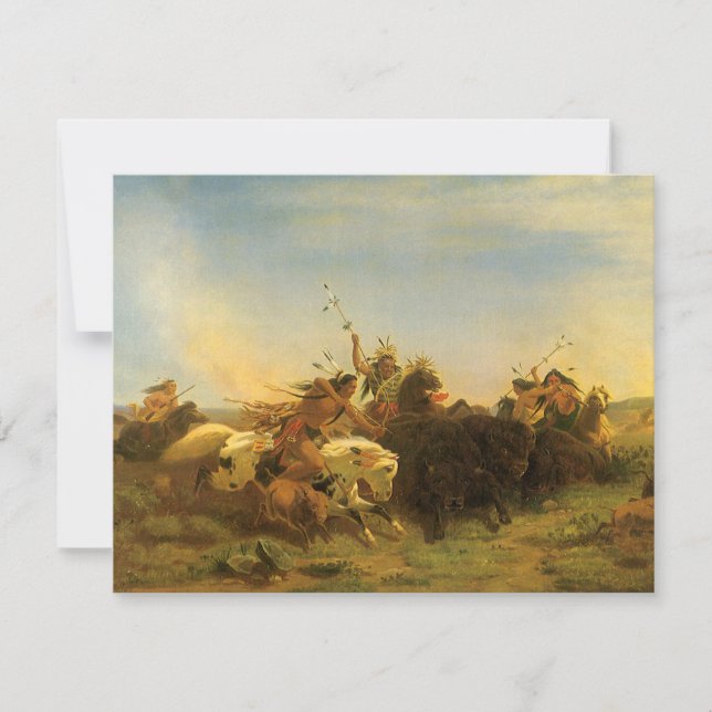 Vintage American West Art, Buffalo Hunt by Wimar (Front)