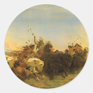 Vintage American West Art, Buffalo Hunt by Wimar Classic Round Sticker