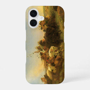 Vintage American West Art, Buffalo Hunt by Wimar iPhone 16 Case