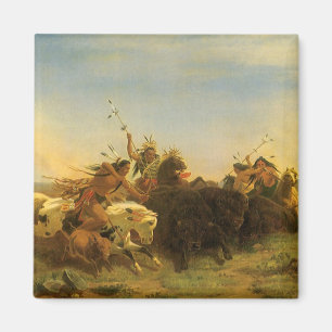 Vintage American West Art, Buffalo Hunt by Wimar Magnet
