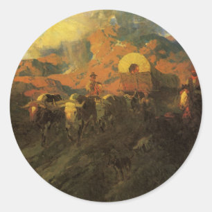 Vintage American West, Overland Trail by Johnson Classic Round Sticker