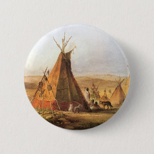 Vintage American West, Teepees on Plain by Bodmer 6 Cm Round Badge