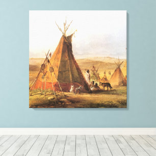 Vintage American West, Teepees on Plain by Bodmer Canvas Print