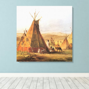 Vintage American West, Teepees on Plain by Bodmer Canvas Print