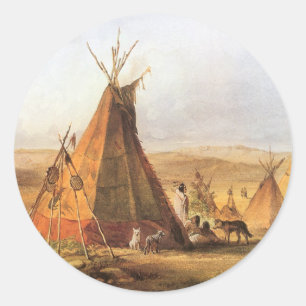 Vintage American West, Teepees on Plain by Bodmer Classic Round Sticker