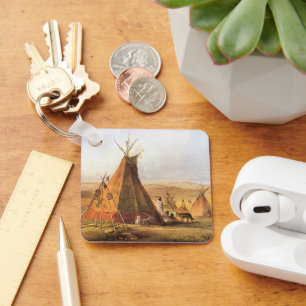 Vintage American West, Teepees on Plain by Bodmer Key Ring