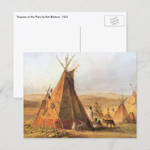 Vintage American West, Teepees on Plain by Bodmer Postcard
