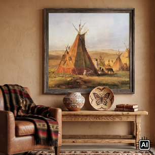 Vintage American West, Teepees on Plain by Bodmer Poster