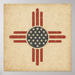 Vintage American Zia Symbol – Distressed Southwest Poster