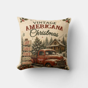 Vintage Americana Christmas Red Truck Holiday Card Cushion