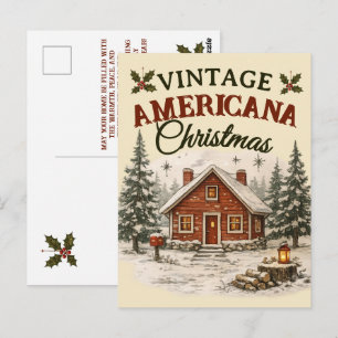 Vintage Americana Christmas Rustic Cabin Holiday Postcard