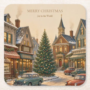 Vintage Americana, Cozy Main Street Holiday style Square Paper Coaster